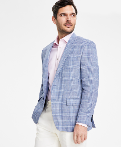 Michael Kors Men's Classic-fit Linen Plaid Sport Coat In Blue,white