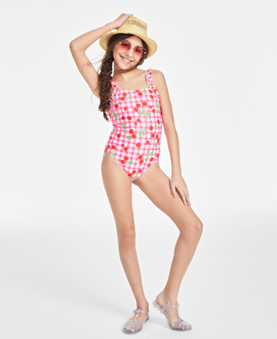 Breaking Waves Kids' Big Girls Cherry-print Flutter-strap One-piece Swimsuit In Multi