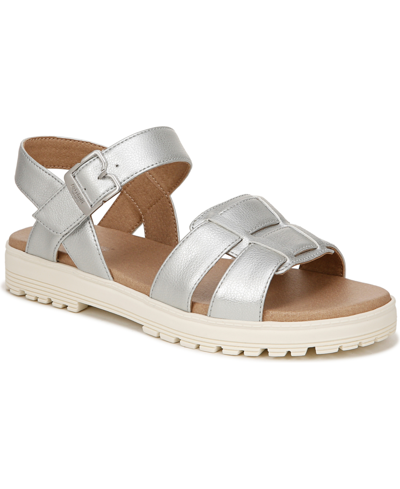 Dr. Scholl's Women's Take Five Ankle Strap Sandals In Metalic Silver Faux Leather