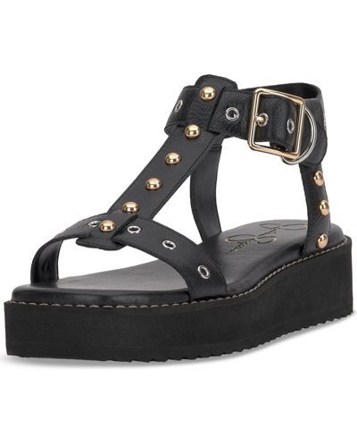 Jessica Simpson Janer Studded Sandals In Black Faux Leather