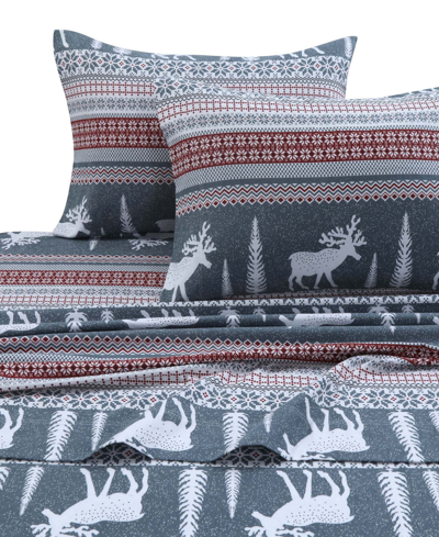 Tribeca Living Cotton Flannel 4-pc Extra Deep Pocket Sheet Set, Cal King In Dark Gray Reindeers