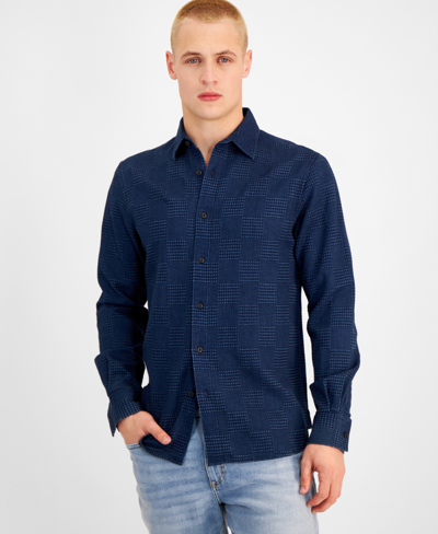 Sun + Stone Men's Cristiano Long Sleeve Button-front Patchwork Shirt, Created For Macy's In Indigo