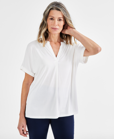 Style & Co Women's Split-neck Short Sleeve Knit Shirt, Created For Macy's In Neo Natural