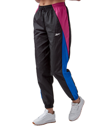 Reebok Women's Vector Woven Track Pants In Black,semi Proud Pink