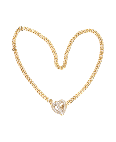 By Adina Eden Pave Heart Toggle Cuban Link Necklace In Gold