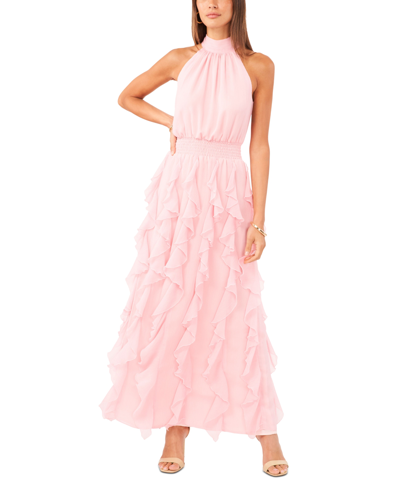 1.state Cascade Ruffle Chiffon Maxi Dress In Rose Linen