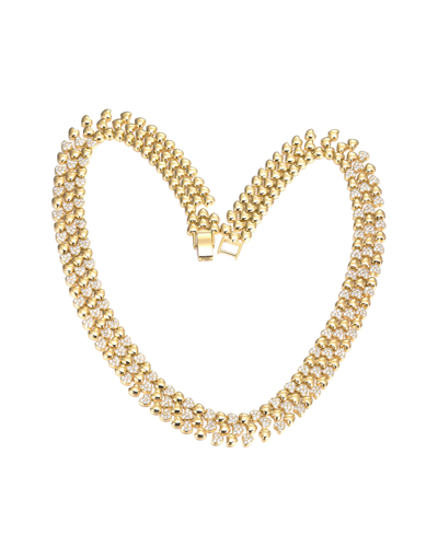 By Adina Eden Wide Pave And Solid Hearts Chain Choker Necklace In Gold
