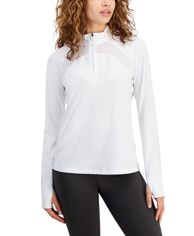 Id Ideology Women's Mesh Jersey 1/4-zip Top, Created For Macy's In Bright White