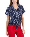 CHARTER CLUB WOMEN'S 100% LINEN CARRIE DOT-PRINT TIE-FRONT SHIRT, CREATED FOR MACY'S