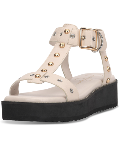 Jessica Simpson Janer Studded Sandals In Chalk Faux Leather