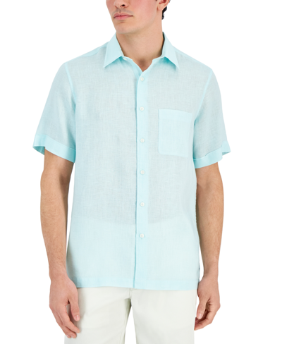Club Room Men's 100% Linen Shirt, Created For Macy's In Gentle Lagoon