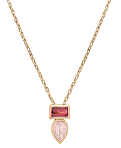 Audrey By Aurate Peridot (3/8 Ct. T.w.) & Green Tourmaline (1/3 Ct. T.w.) Bezel 18" Pendant Necklace In Gold Vermeil In Morganite  Pink Topaz