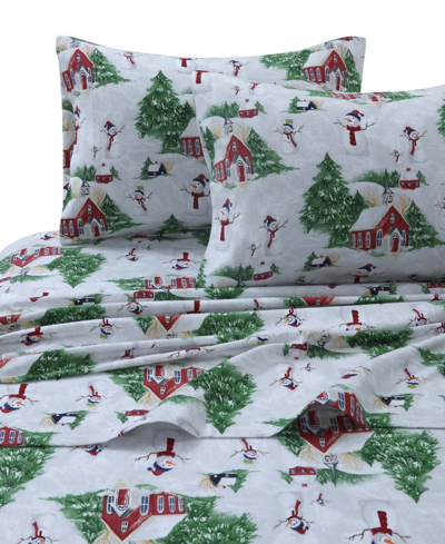 Tribeca Living Cotton Flannel 4-pc Extra Deep Pocket Sheet Set, Cal King In Red And Green Snowman