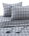 Tribeca Living Holiday Printed Cotton Flannel Extra Deep 3-pc. Sheet Set, Twin In Gray Plaid