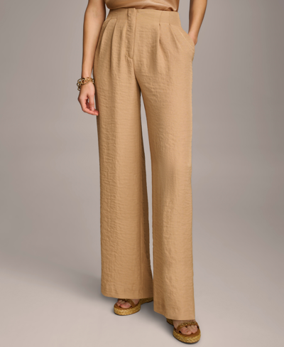 Donna Karan Women's Pleat Front Wide-leg Pants In Fawn