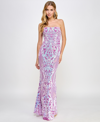 JUMP JUNIORS' SEQUINED STRAPLESS LACE-UP-BACK GOWN, CREATED FOR MACY'S