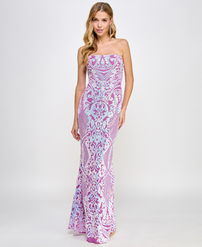 Jump Juniors' Sequined Strapless Lace-up-back Gown, Created For Macy's In Lilac