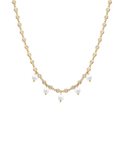 By Adina Eden Multi Cubic Zirconia Dangling Imitation Pearl Chain Necklace In Gold