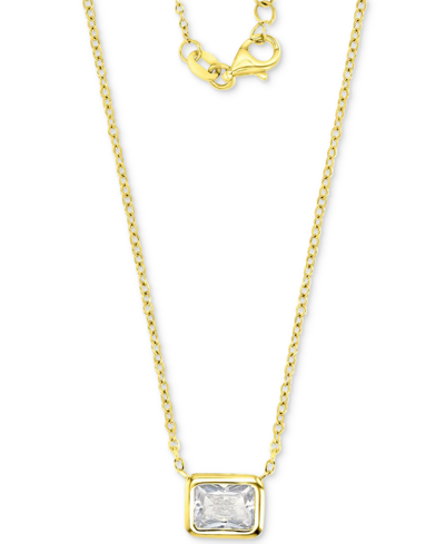 Macy's Cubic Zirconia Solitaire Bezel-set Pendant Necklace In 14k Gold-plated Sterling Silver, 16" + 2" Ext