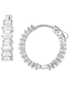 Macy's Cubic Zirconia Baguette Small Hoop Earrings In Sterling Silver, 0.79" In Silver