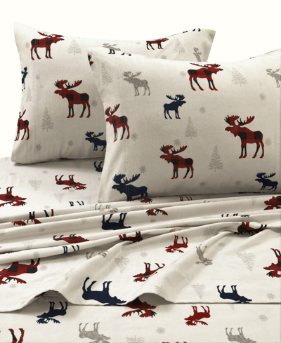 Tribeca Living Holiday Printed Cotton Flannel Extra Deep 4-pc. Sheet Set, Queen In White Reindeers