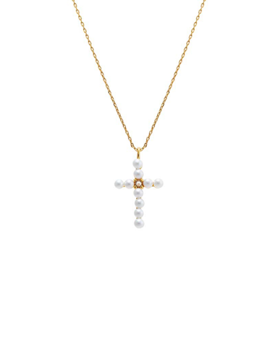 By Adina Eden Imitation Pearl X Cubic Zirconia Cross Pendant Necklace In Gold