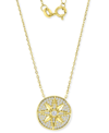 MACY'S CUBIC ZIRCONIA PAVE COMPASS DISC PENDANT NECKLACE IN 14K GOLD-PLATED STERLING SILVER, 16" + 2" EXTEN
