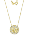 Macy's Cubic Zirconia Pave Compass Disc Pendant Necklace In 14k Gold-plated Sterling Silver, 16" + 2" Exten In Gold