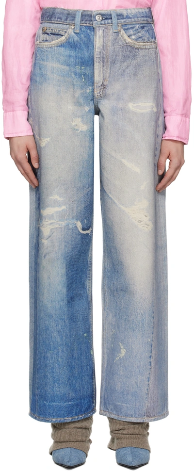 Our Legacy High Waist Boyfriend Jeans With Distressed Finish In Blue