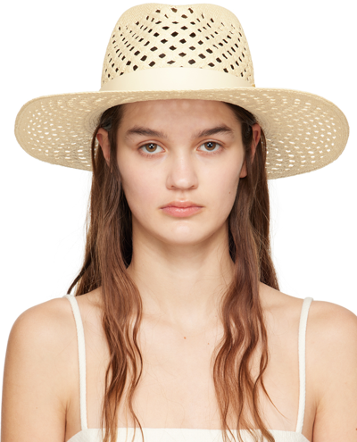 Valentino Garavani Beige Large Brim Vlogo Beach Hat In Neutro & Ivory