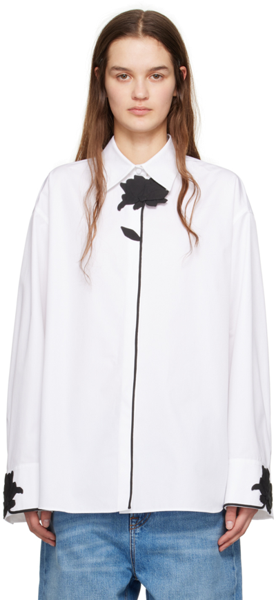 Valentino White Flower Shirt In A01 Bianco/nero