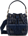 Valentino Small Vlogo Toile Bucket Bag In Yj9 Melange-denim
