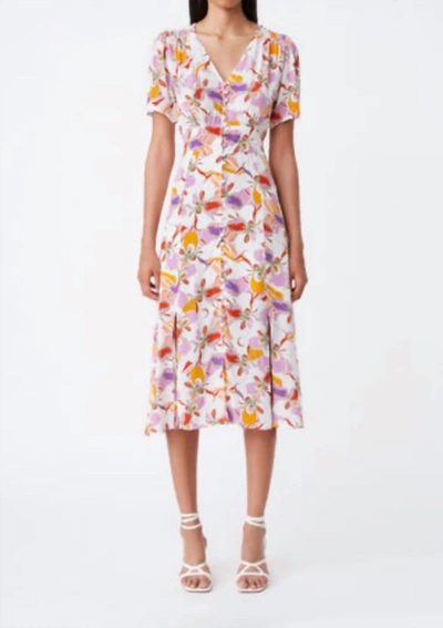 Suncoo Floral Printed Caitlin Dress In Mauve In White