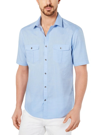Alfani Warren Mens Short Sleeve Collar Button-down Shirt In Blue