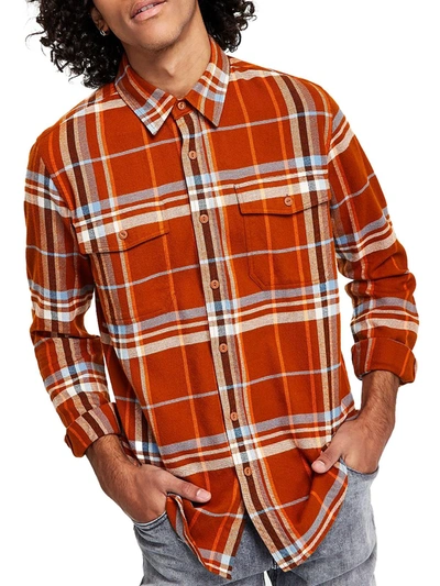 Sun + Stone Mens Plaid Flannel Button-down Shirt In Orange