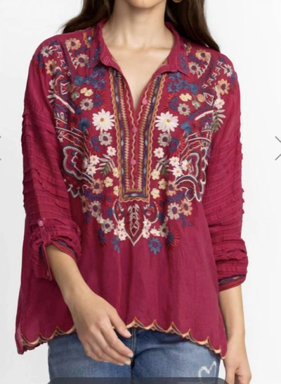 Johnny Was Women's Aubrette Embroidered Blouse In Rumba Red