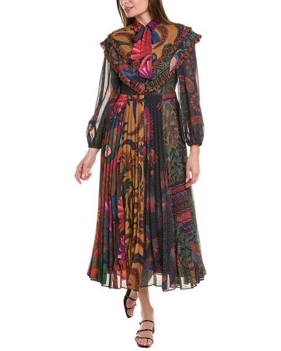 Farm Rio Mixed Prints Pleated Maxi Dress In Multi