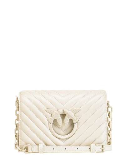 Pinko Logo-plaque Quilted Crossbody Bag In Bianco + Bianco-