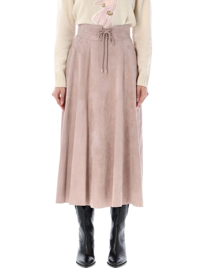 Ralph Lauren Abberton Suede Midi Skirt In Mauve