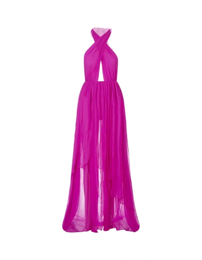 Retroféte Ina Silk Dress In Neon Pink