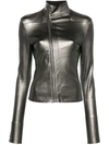 Rick Owens Womens Gun Metal Funnel-neck Metallic Leather-blend Jacket In Grey