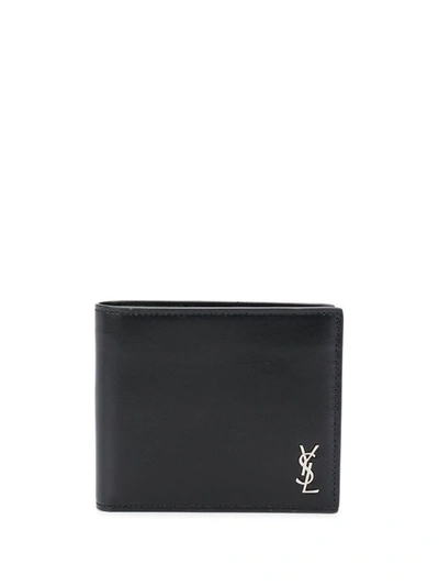 Saint Laurent Logo Plaque Bi-fold Wallet In Black