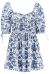 Staud Wells Short-sleeve Square-neck Toile Midi Dress In Multicolor