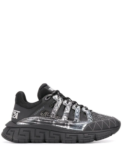 Versace Tigreca Mix Of Materials Multicolor Sneakers With  Print  Man In Black