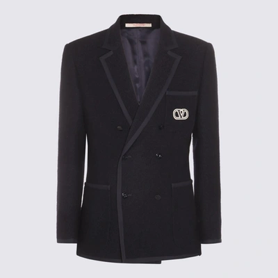 Valentino Black Wool Blazer In Blue