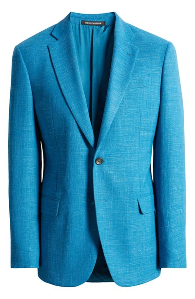 Emporio Armani G Line Deco Wool Blend Sport Coat In Solid Medium Blue
