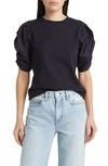 Frame Ruched Sleeve Organic Cotton T-shirt In Navy