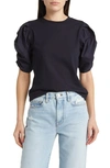 Frame Draped Short Sleeve Organic Cotton T-shirt In Noir