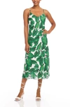 KAREN KANE KAREN KANE PALM PRINT BIAS CUT LINEN MIDI DRESS