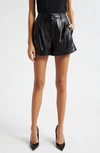 ALICE AND OLIVIA CONRY PLEATED CUFF HEM FAUX LEATHER SHORTS